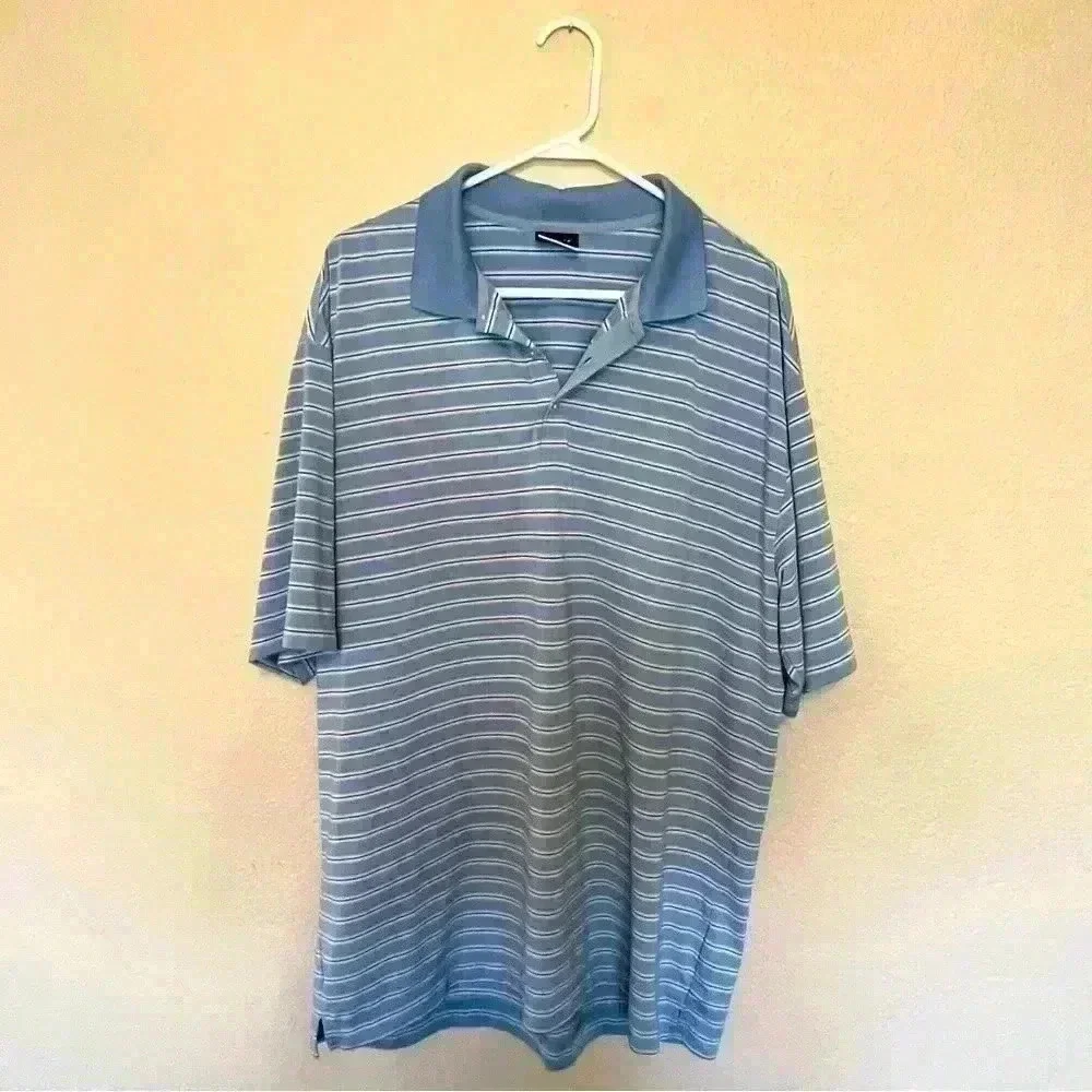 Nike Golf Fit Dry shirt, XL light blue color with white and gray strips EUC